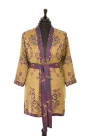 belted kimono jacket with flower pattern