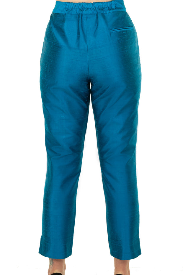 Silk Cigarette Trousers in Kingfisher Blue