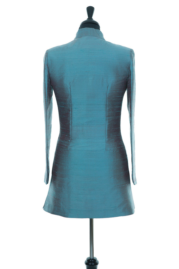 silk blue longline jacket, women's outfit for special occasions 