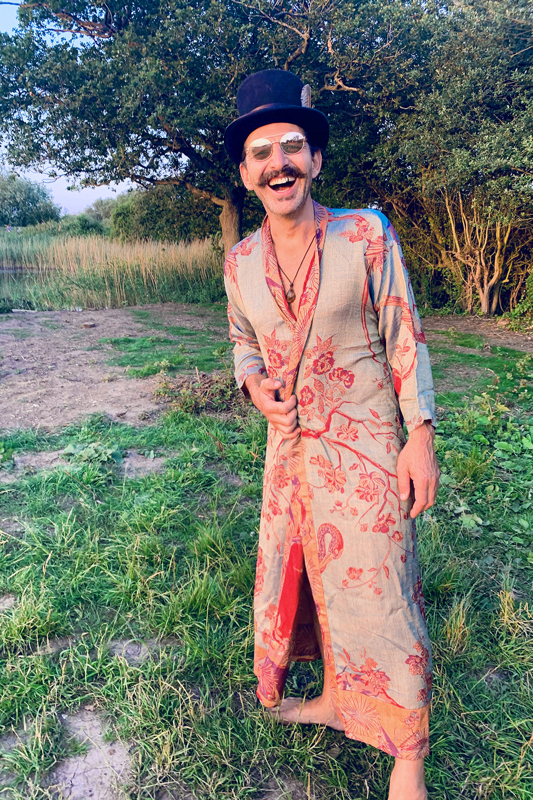 green dressing gown with tree of life pattern