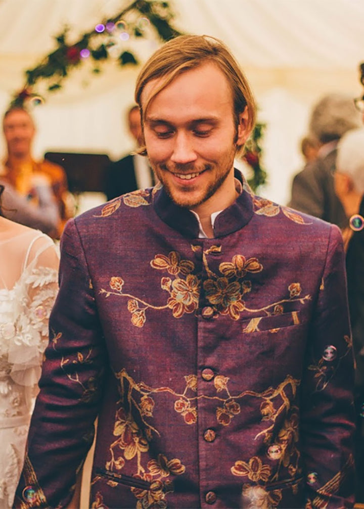 Shibumi Men's Nehru Cashmere Jacket in Imperial Blue