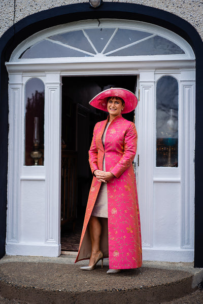 wedding guest women's pink silk maxi coat 