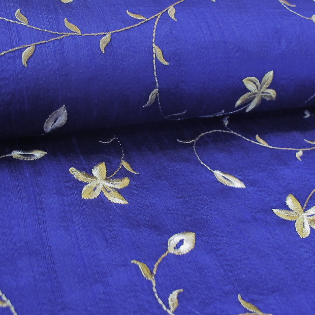 blue embroidered silk fabric 
