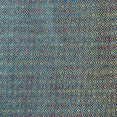 Geometric fabric in blue. 