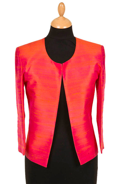 short ladies jacket in bright red made of raw silk 