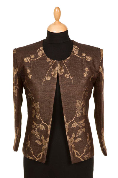 ladies short jacket in chocolate with flowers
