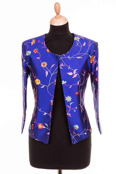 Chanel style jacket in bright blue with embroidered flowers. Smart jacket. 