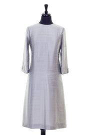 silver raw silk a-line shift dress, summer wedding guest outfit, plus size mother of the bride outfit, best ascot outfits