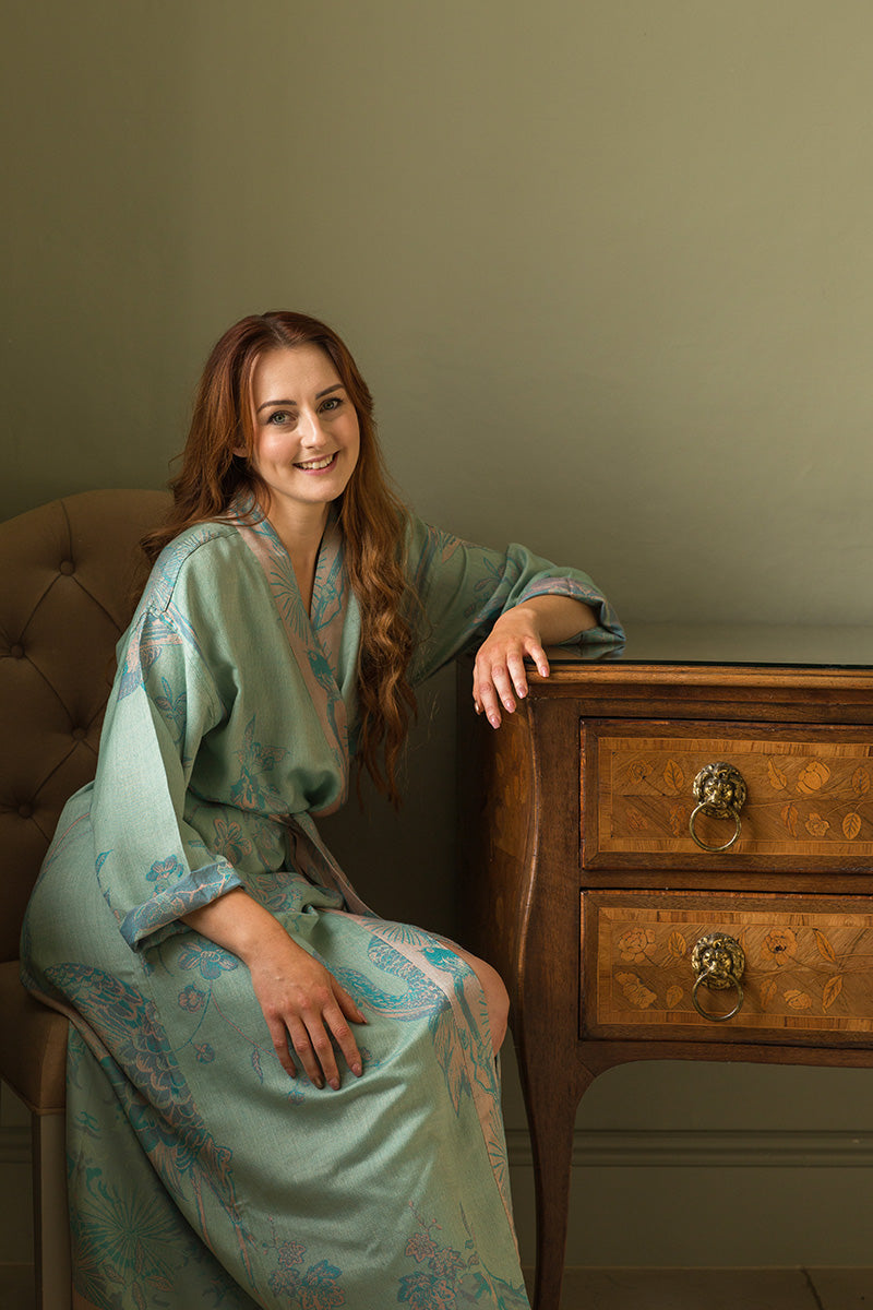 Reversible Dressing Gown in Eau De Nil - Women's Dressing Gowns Shibumi Reversible Dressing Gown in Eau De Nil - Women's Dressing Gowns Shibumi