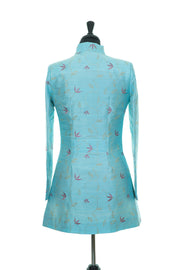 silk blazer in light blue with embroidered flowers 