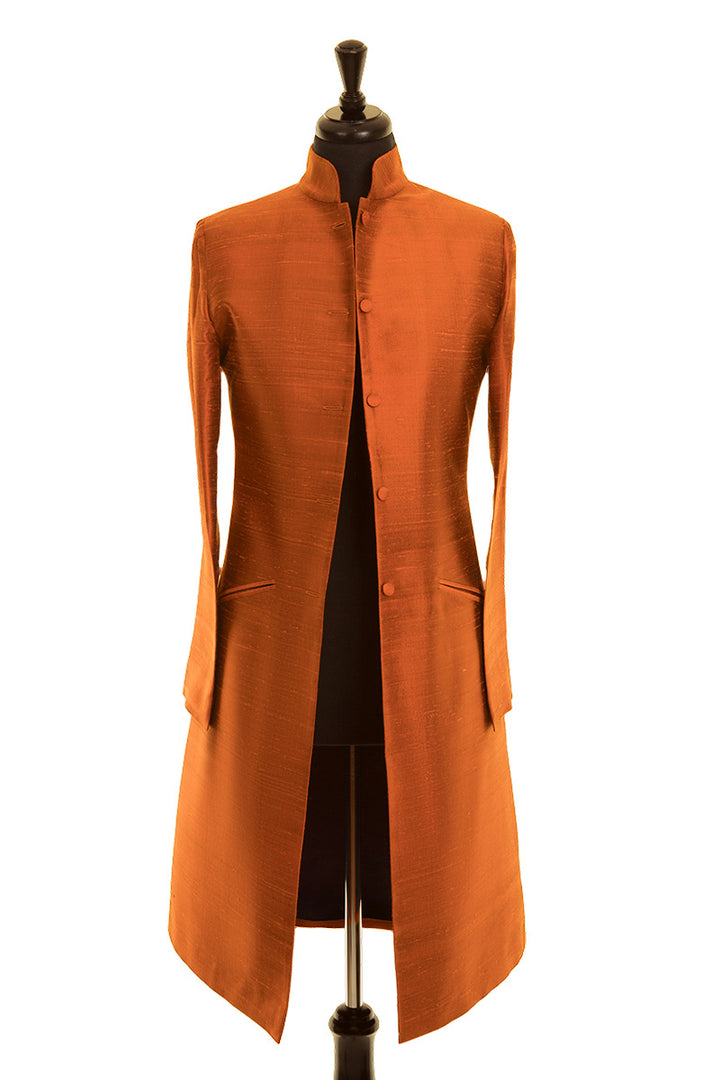Orange coat , handmade raw silk fabric with buttons and pockets. Mother of the bride coat.