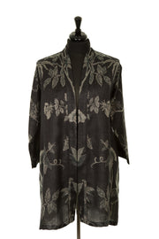 black kimono jacket with flower pattern