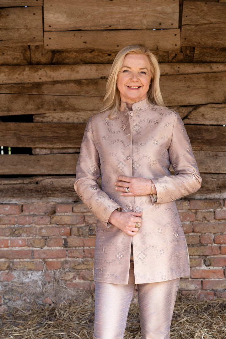 Elegant pink wedding suit. Cigarette trousers and matching jacket. Mother of the bride suit.