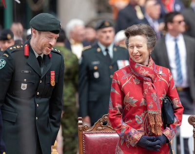 Princess Anne wears Shibumi Cashmere Coat and Cashmere Scarf for Military Anniversary Event in Canada
