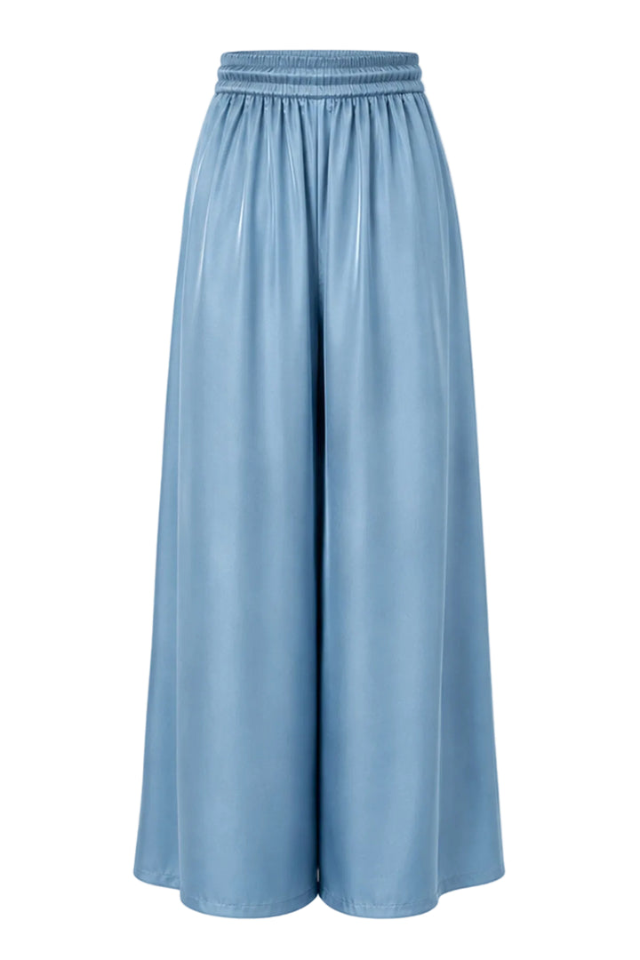 Silk Palazzo Pants in Dusty Blue
