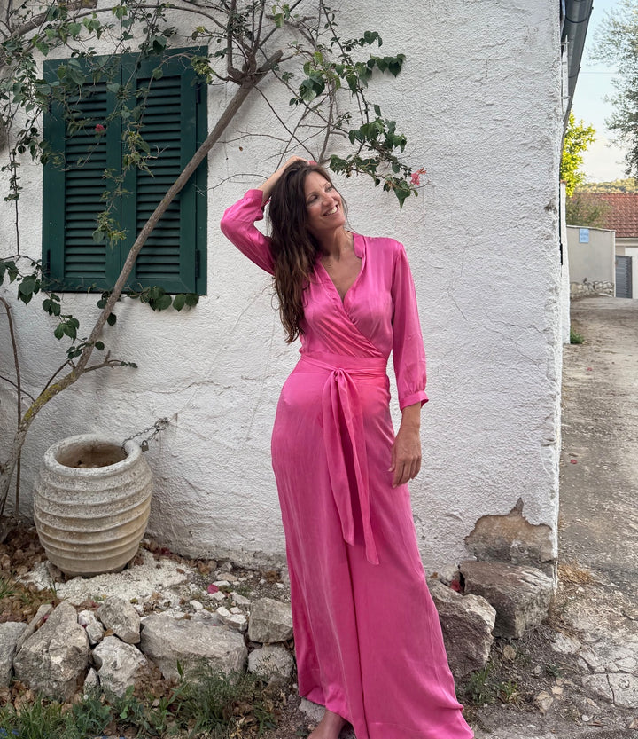 Silk Jumpsuit in Candy Pink