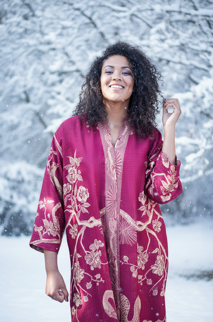 Reversible Dressing Gown in Deep Raspberry