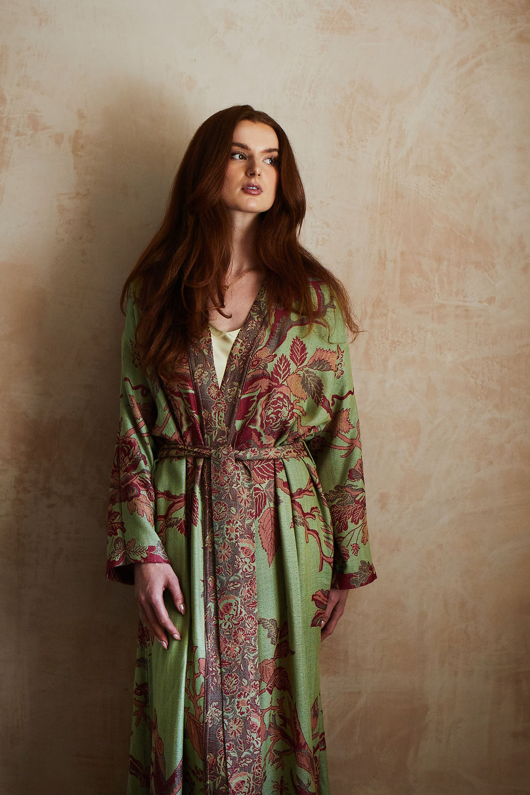 green designer dressing gown Dusky Green Luxury Quilted Robe / Hand Block Print Winter Kimono Dressing Gown / Warm Loungewear