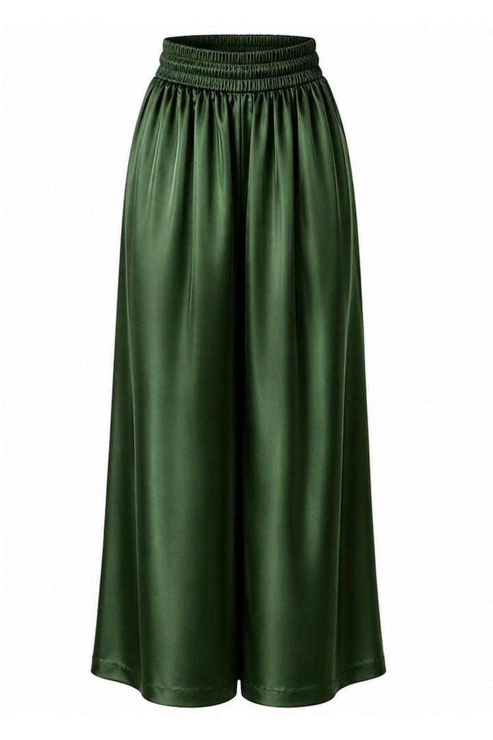 Silk Palazzo Pants in Deep Olive