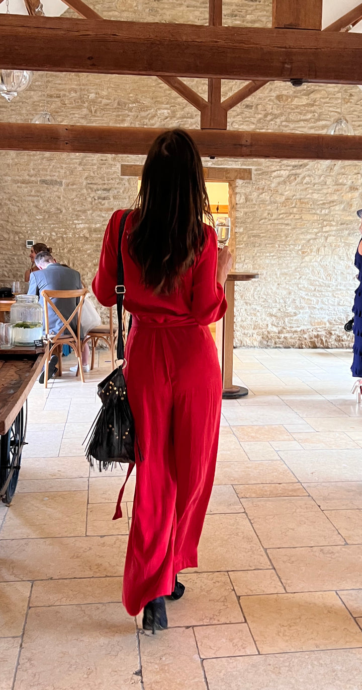 Luxury handmade jumpsuit in red. 