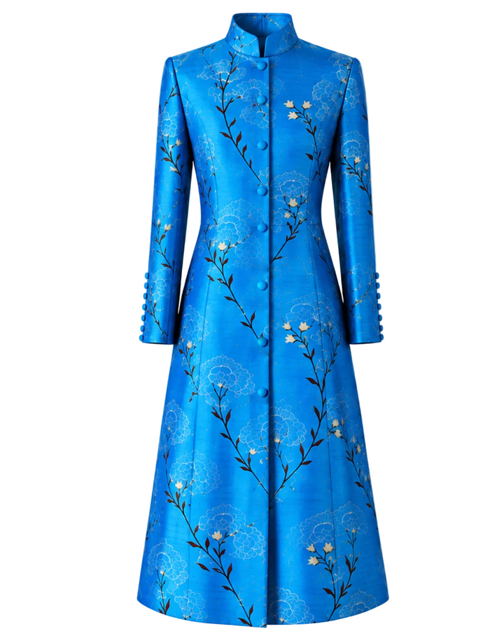The Liberty Silk Coat in Brilliant Turquoise