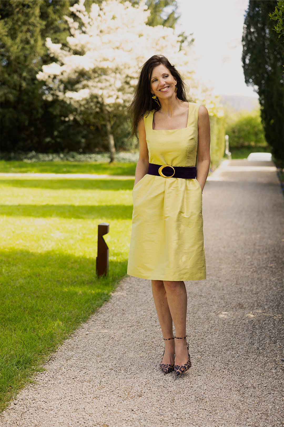 Lucie Silk Dress in Lemon Yellow