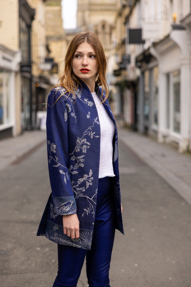 bhumi jacket in navy blue with floral pattern