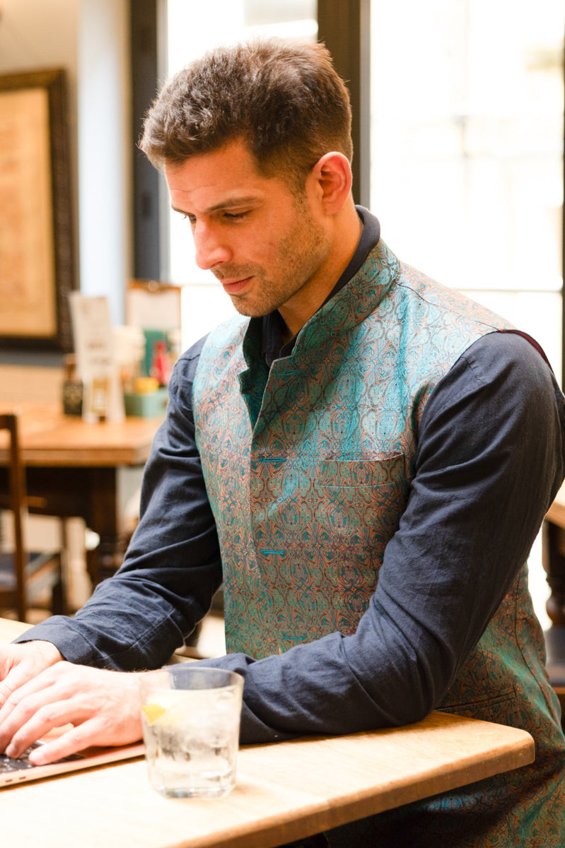 Mens Nehru Waistcoat in Royal Jacquard Silk Handmade Mens waistcoat Shibumi