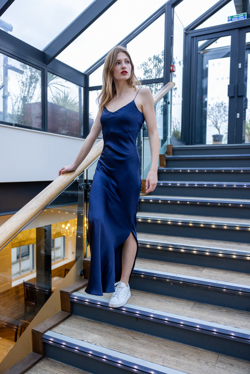 Navy Silk Slip Dress | Elegant Satin Dress | Shibumi Navy Silk Slip Dress | Elegant Satin Dress | Shibumi
