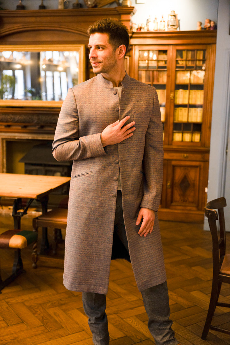 Shibumi Shiva Coat in Antique Blue Cashmere Blue Frock Coat for Men