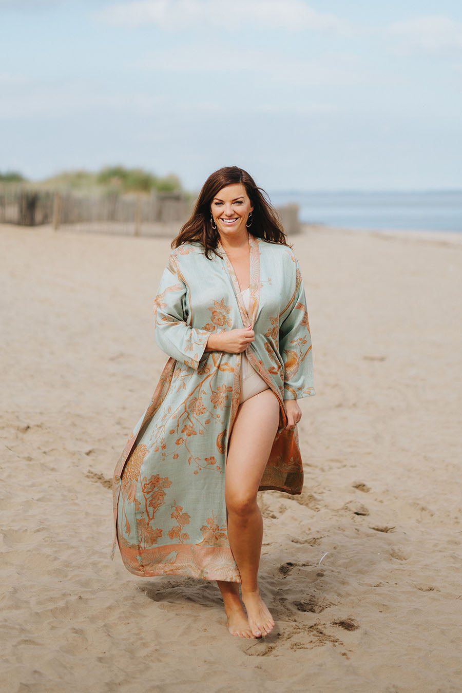 Reversible Dressing Gown in Eggshell - Floral Dressing Gown Shibumi Reversible Dressing Gown in Eggshell - Floral Dressing Gown Shibumi