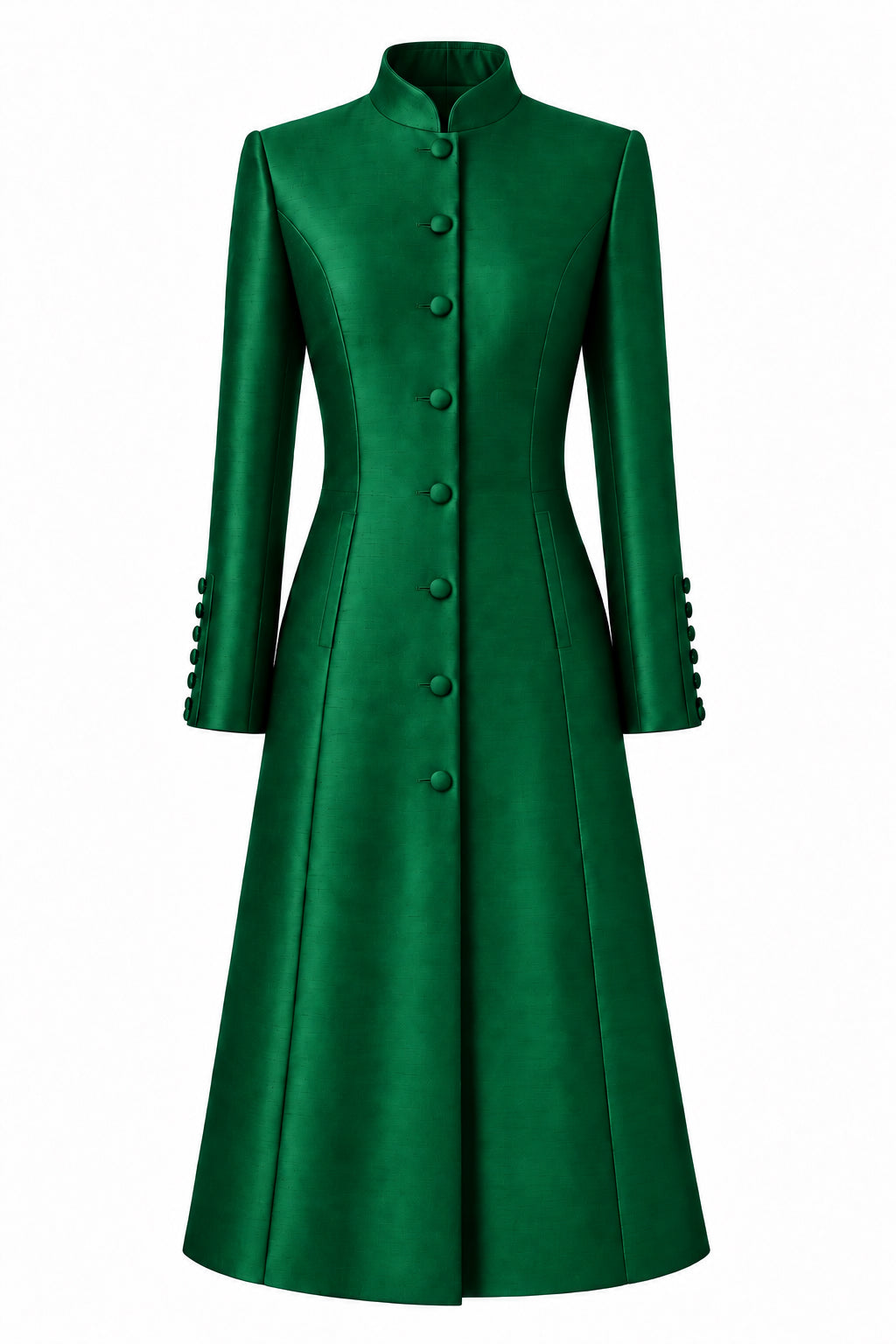 The Liberty Silk Coat in Emerald Raw Silk