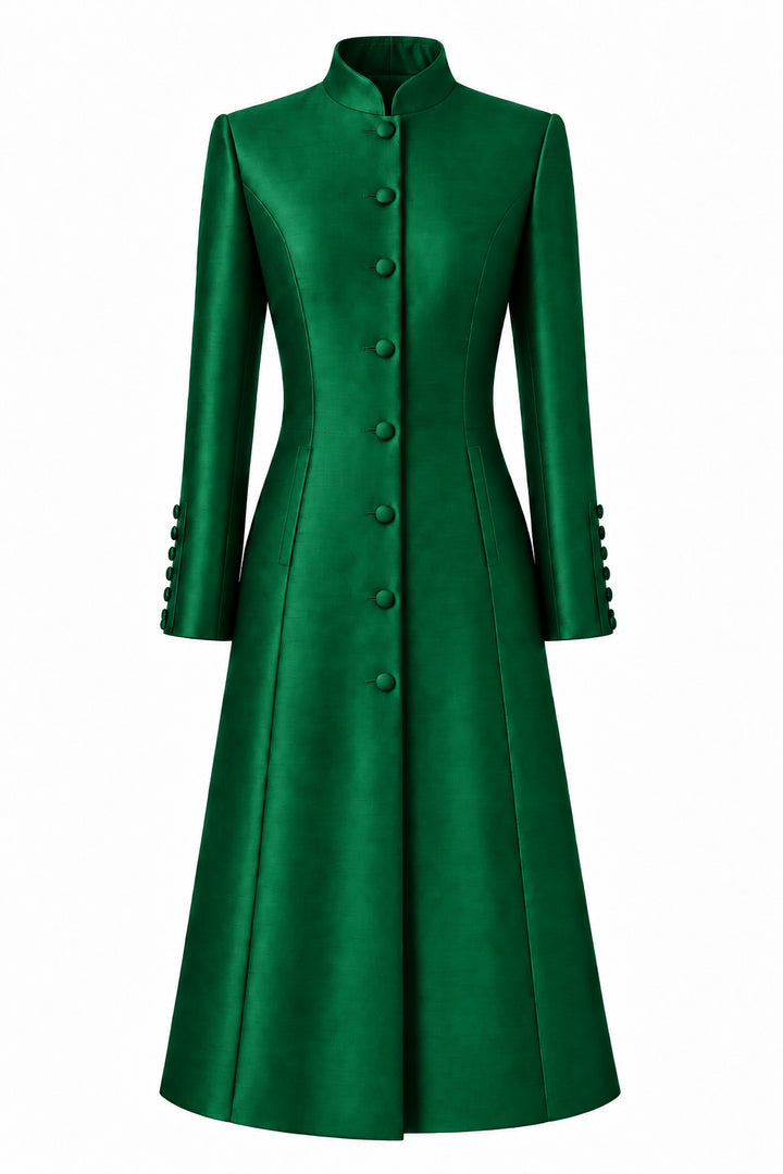 The Liberty Silk Coat in Emerald Raw Silk