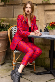 stunning silk red suit with women's classic blazer and cigarette trousers 