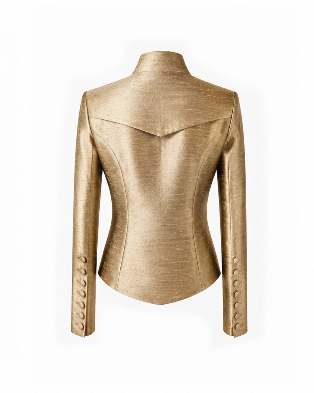 Gold metallic blazer on a white background