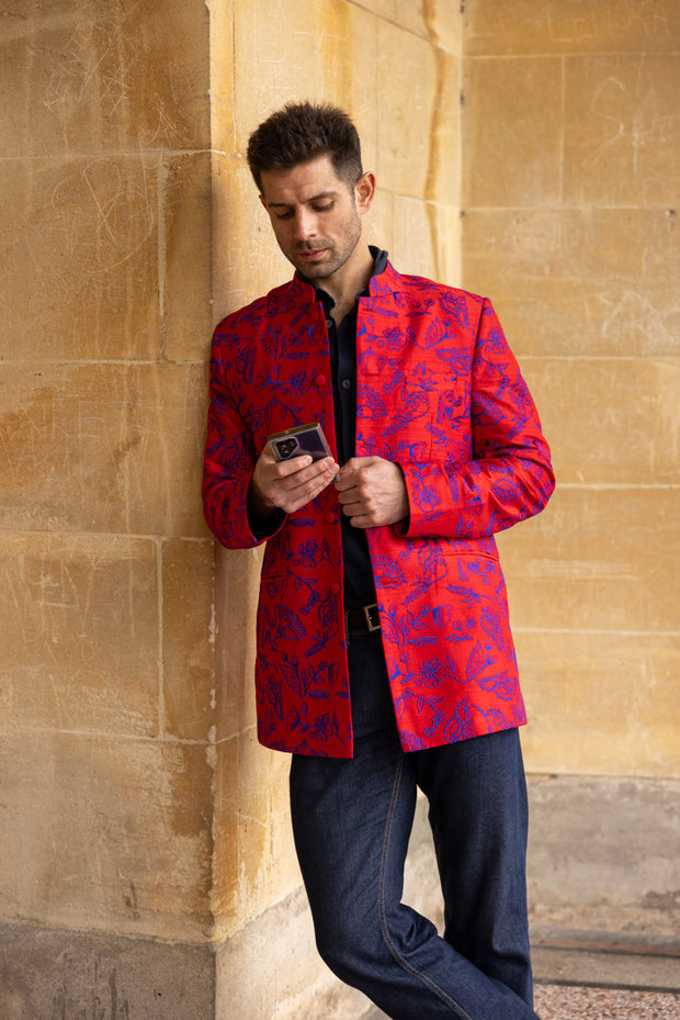 luxury silk red men's jacket 