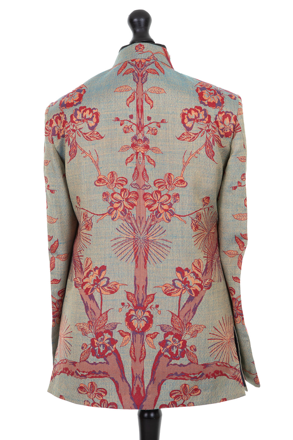 Men's jacket in green with red floral pattern. Wedding guest unique jacket for men. 
