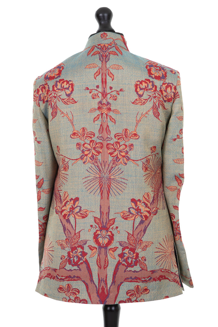 Men's jacket in green with red floral pattern. Wedding guest unique jacket for men. 

