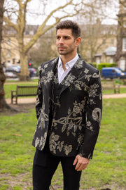 men's cashmere jacket in ebony with tree of life pattern 