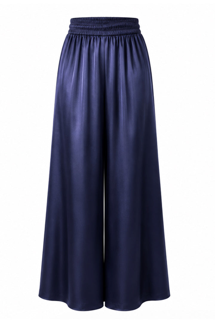 Silk Palazzo Pants in Navy