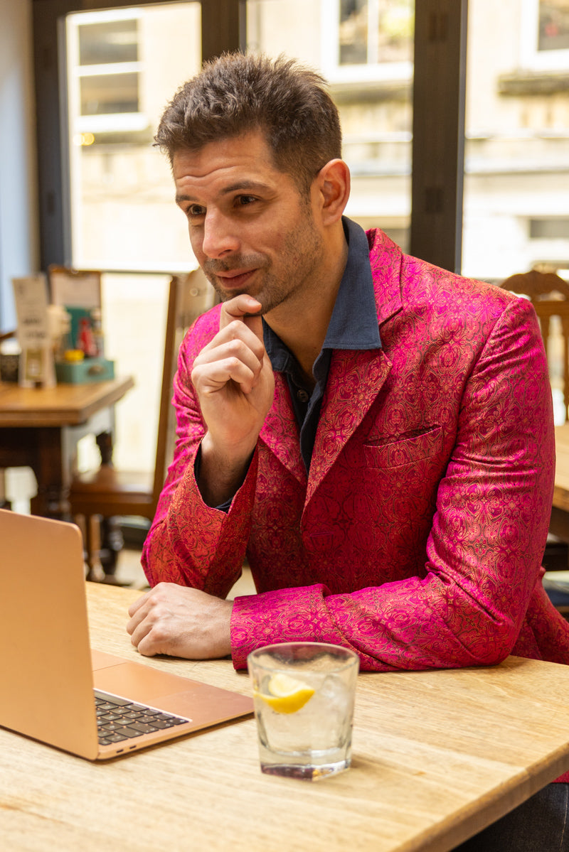 Mens Blazer in Pink Jacquard Smart Shibumi Jacket for Men