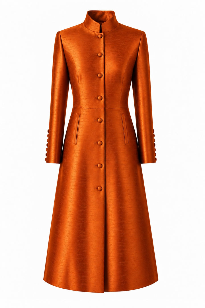The Liberty Silk Coat in Burnt Orange