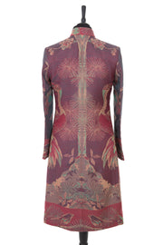 Womens cashmere dress coat in iridescent teal, with pink hues