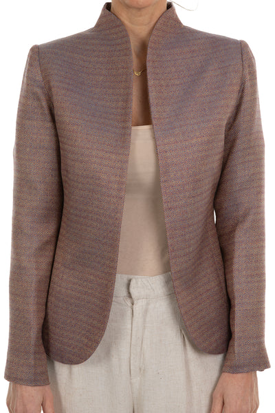 short cashmere silk jacket in pink geo pattern 