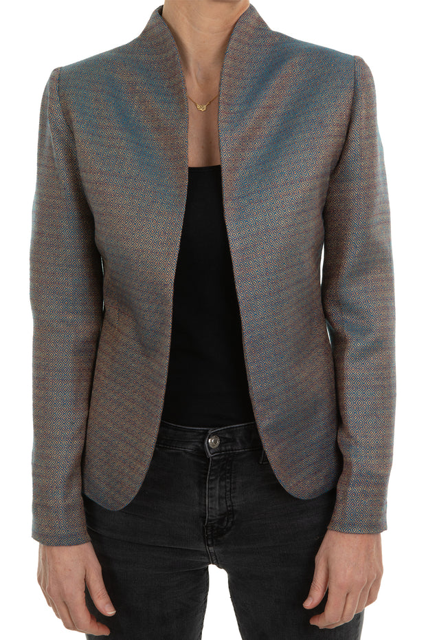 Cashmere silk short jacket in blue. 