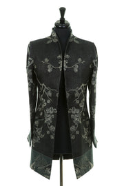 Black ladies jacket with flower patter. Tree of life pattern. 