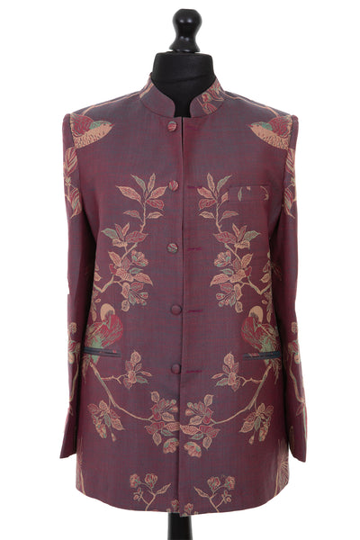 Mens cashmere silk blend nehru jacket in iridescent teal, with pink hues
