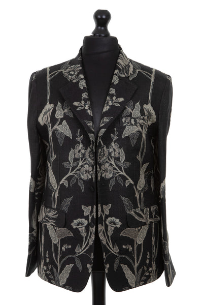 Mens blazer in black cashmere fabric with a Tree of Life pattern in silver