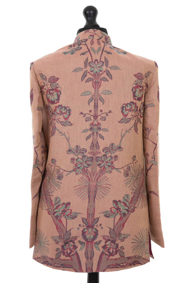 Mens dusty pink cashmere nehru jacket with floral pattern