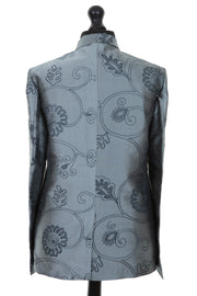 Dark steel grey embroidered raw silk mens blazer